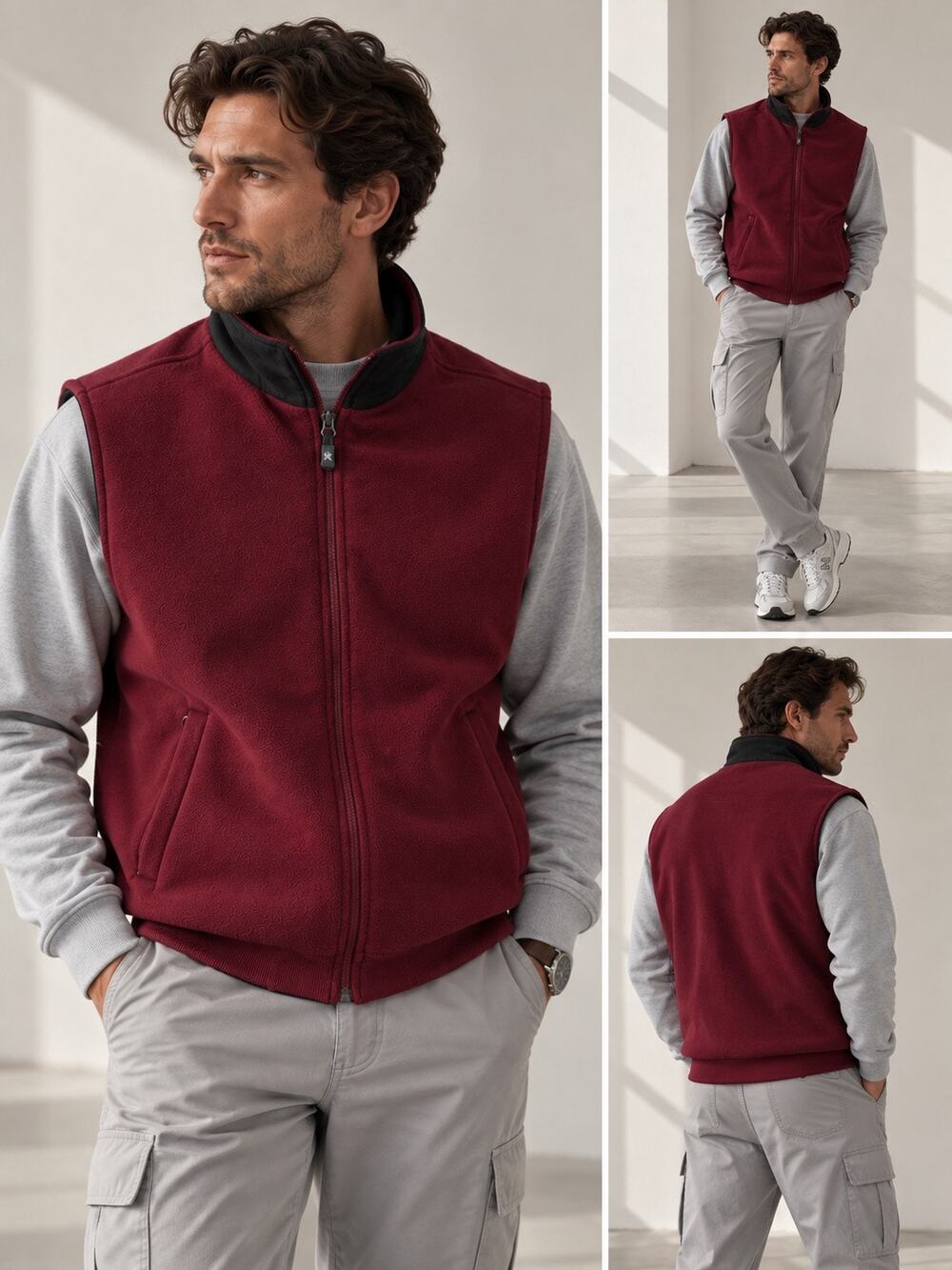 JOS. A. BANK Leadbetter Golf Men’s Fleece Vest Burgundy Black Full Zip Size L